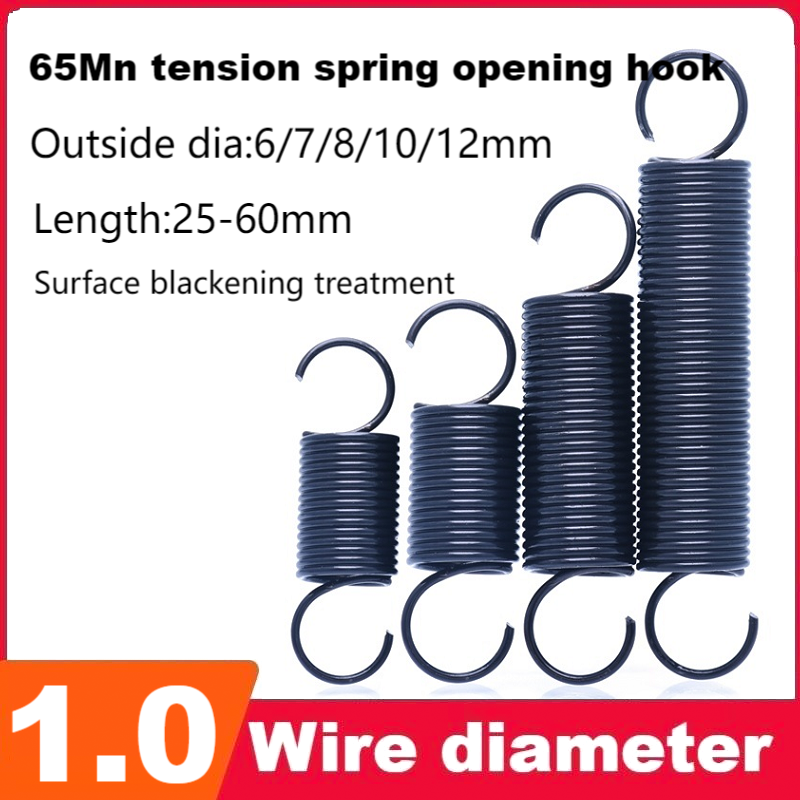 65Mnオープンフック引張バネ、線径1.0mm、外径6/7/8/10/12mm、長さ25~300mm L型引張バネ