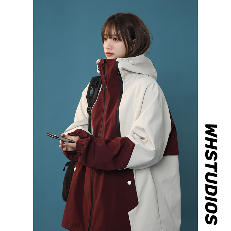 秋ヴィンテージウインドブレーカージャケット女性原宿パッチワークストリートコート女性ヒップホップ韓国トップスカジュアルペア服