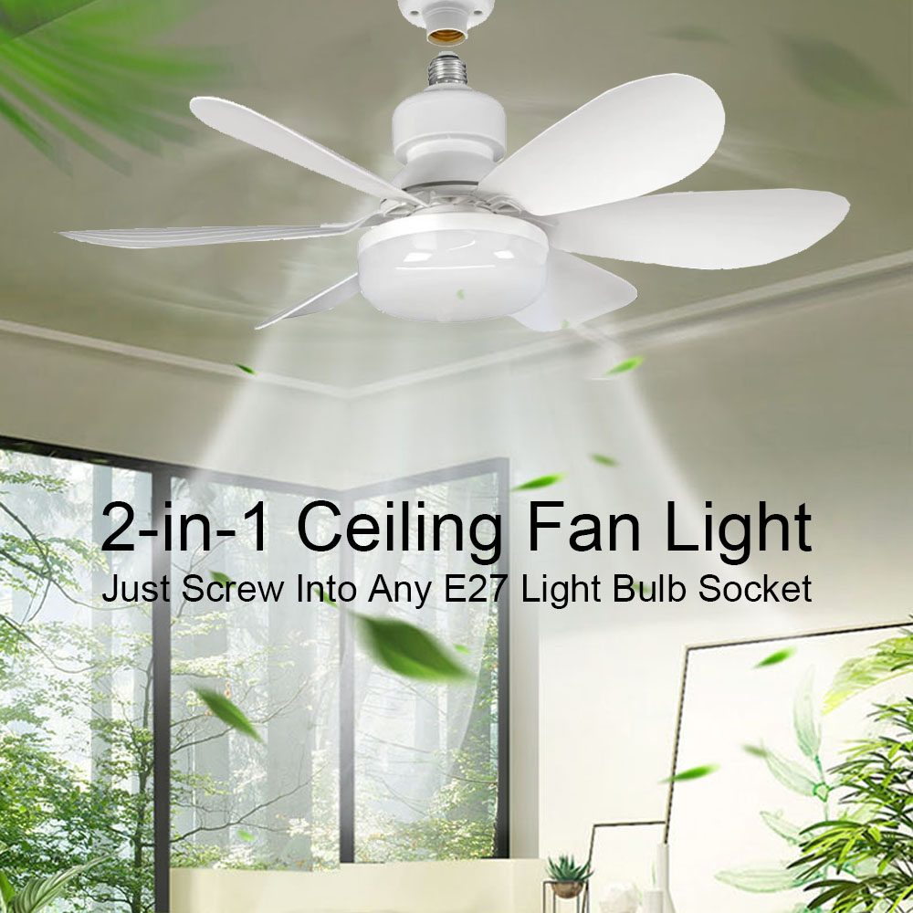 40W ソケットファンライト、ライトとリモコン付き 21.5 インチネジ式シーリングファン、LED 付き E27 ソケットファン、バスルーム、寝室、キッチン用