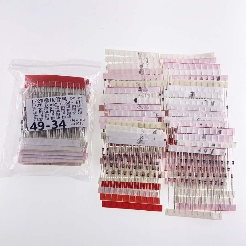 340 個 0.5W ツェナー ダイオード キット 2V-47V 34 値 x10 個 DO-35 詰め合わせ 1/2W