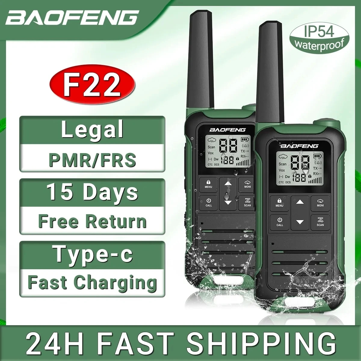 2 個 Baofeng F22 PMR446 FRS ミニトランシーバー ライセンスフリー ポータブル VOX Type-C 充電器長距離双方向ラジオ キャンプ ホテル用