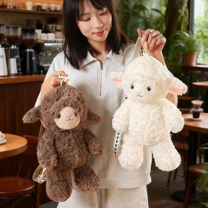 40 センチメートルかわいいカーリー羊ぬいぐるみバックパックおかしい漫画子羊ショルダーバッグ学生毛皮バッグぬいぐるみヤギスクールバッグ子供のための