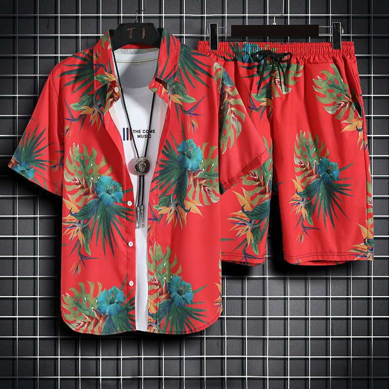 ビーチ服男性用 2 点セット速乾性アロハシャツとショーツセット男性ファッション衣類印刷カジュアル衣装夏