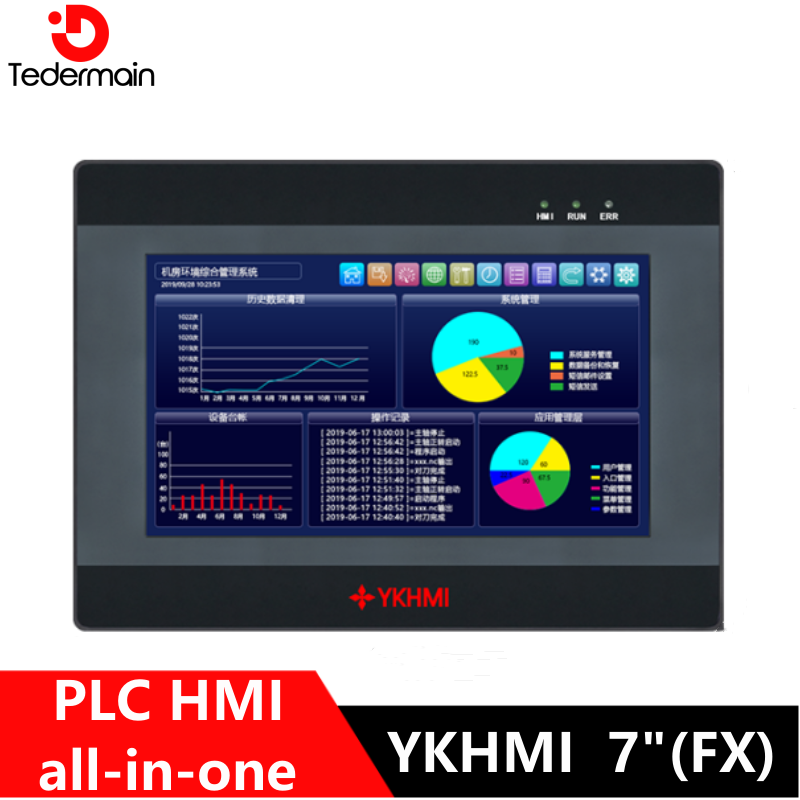 YKHMI 7 インチ PLC HMI オールインワン統合プログラマブル ロジック コントローラー、タッチ スクリーン内蔵アナログ信号入出力