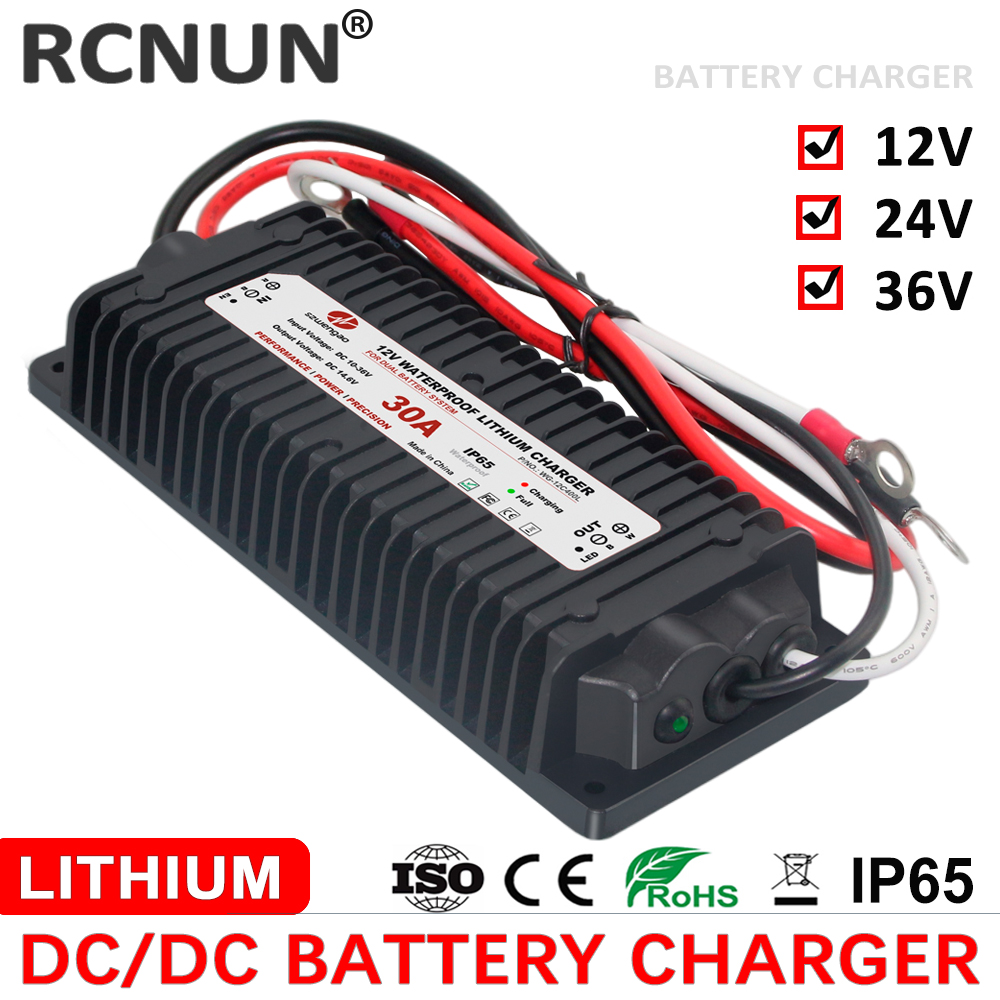RCNUN 防水 DC 10-36V 12V 24V から DC 14.6V 29.2V 43.8V Lifepo4 リチウムバッテリー充電器 RV ボート車デュアルバッテリーシステム用