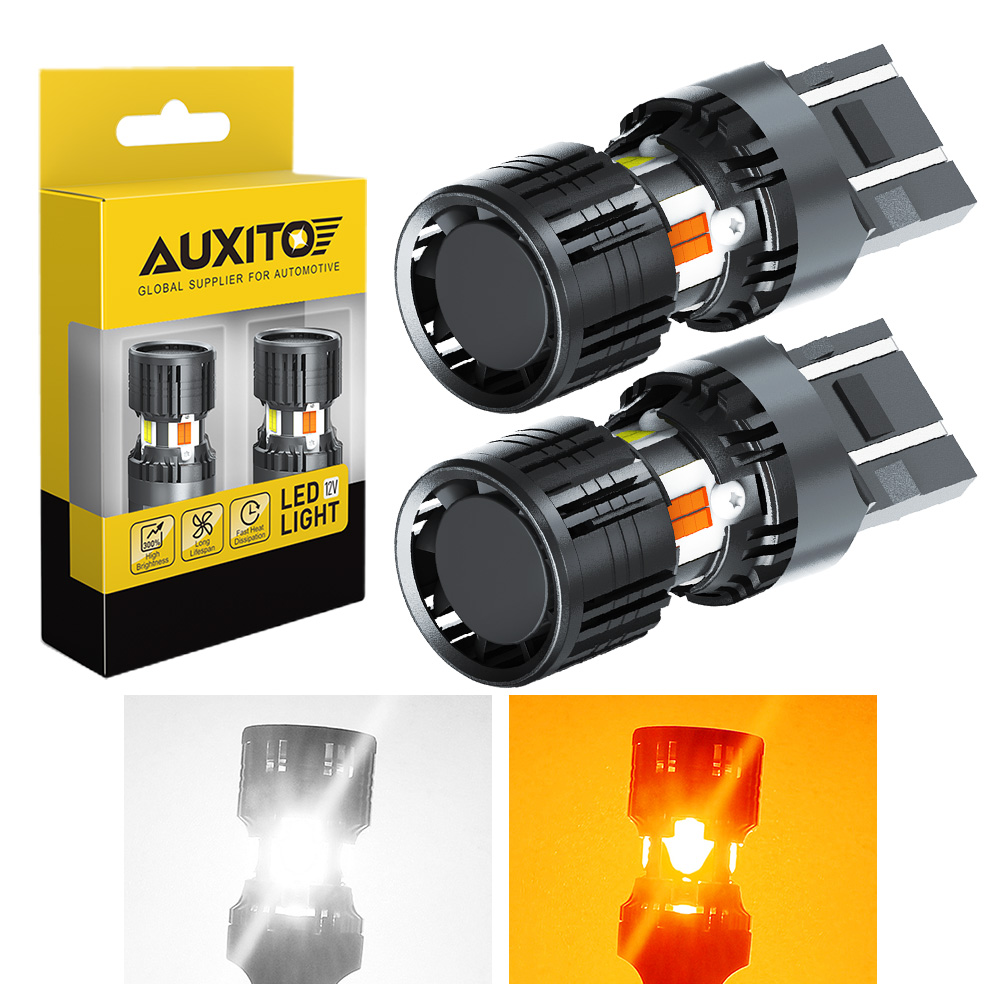 AUXITO 2Pcs T20 7443 LED Switchback Lamp Dual Color W21/5W Bulb Canbus No Error Car DRL Turn Signal Indicator Lights