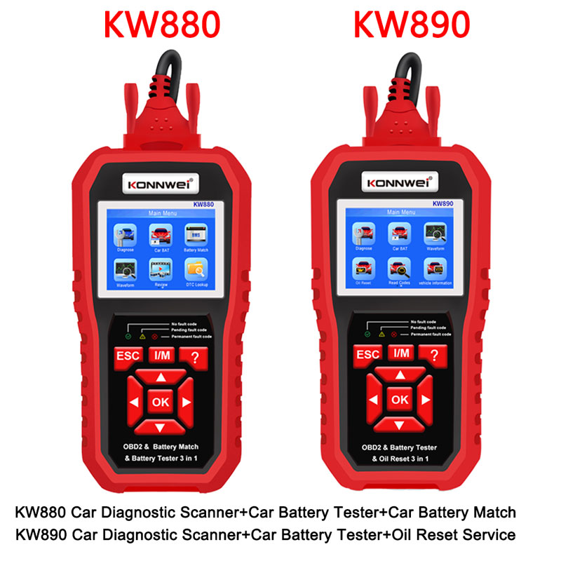 KONNWEI KW880 KW890 12V 車バッテリーテスターアナライザー自動診断ツールバッテリー一致 3 で 1 コードリーダー OBD2 スキャナー