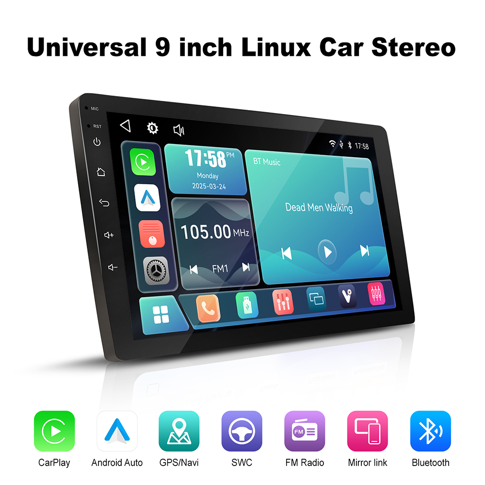ユニバーサル 9/10 インチカーステレオ Linux システムワイヤレス有線 CarPlay Android 自動ヘッドユニット 1280x720 IPS タッチスクリーン AHD 背面図