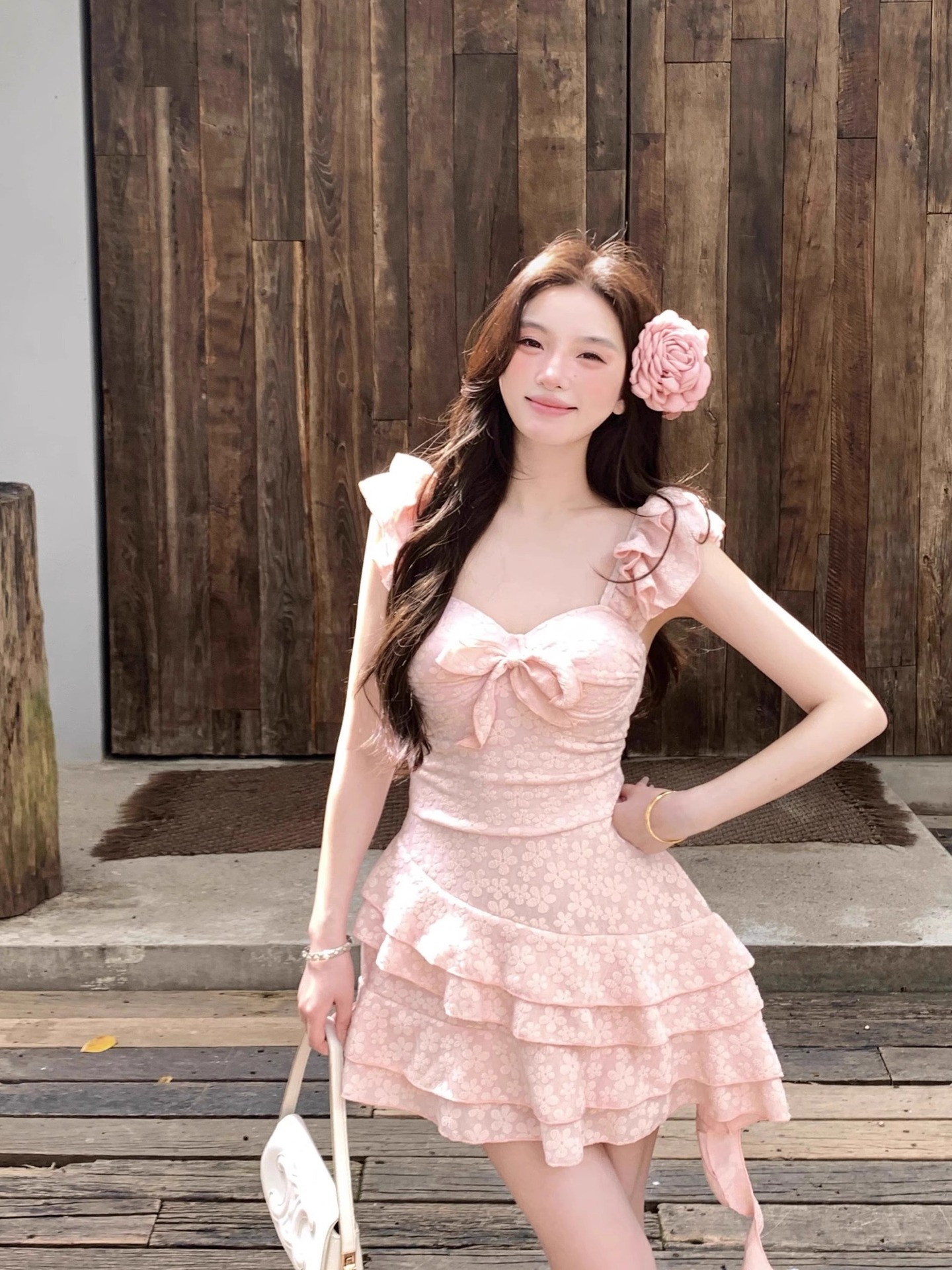セクシーなピンクプッシュアップフラワープリントリボンフリル水着ワンピースしわミニドレスキュロットビキニパッド入り水着タンキニ