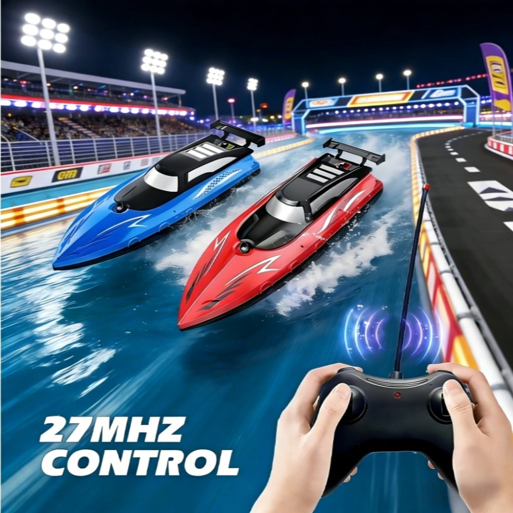 27MHz デュアルモーター高速 RC ボート、防水リモートコントロール水のおもちゃ、プール、湖、屋外レーシングギフト用子供男の子用