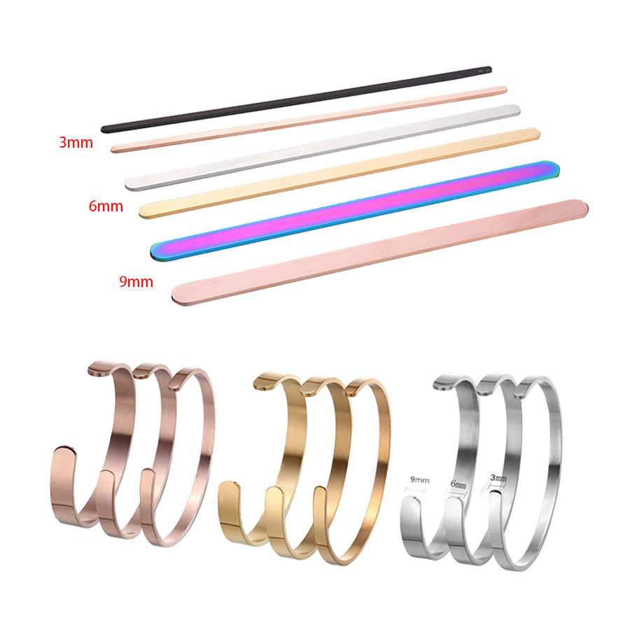 10Pcs/Lot Width 3/6/9mm 160mm 152mm Length DIY C Open Cuff Bangle Material Mirror Polishe Stainless Steel Rectangle Blank Strips