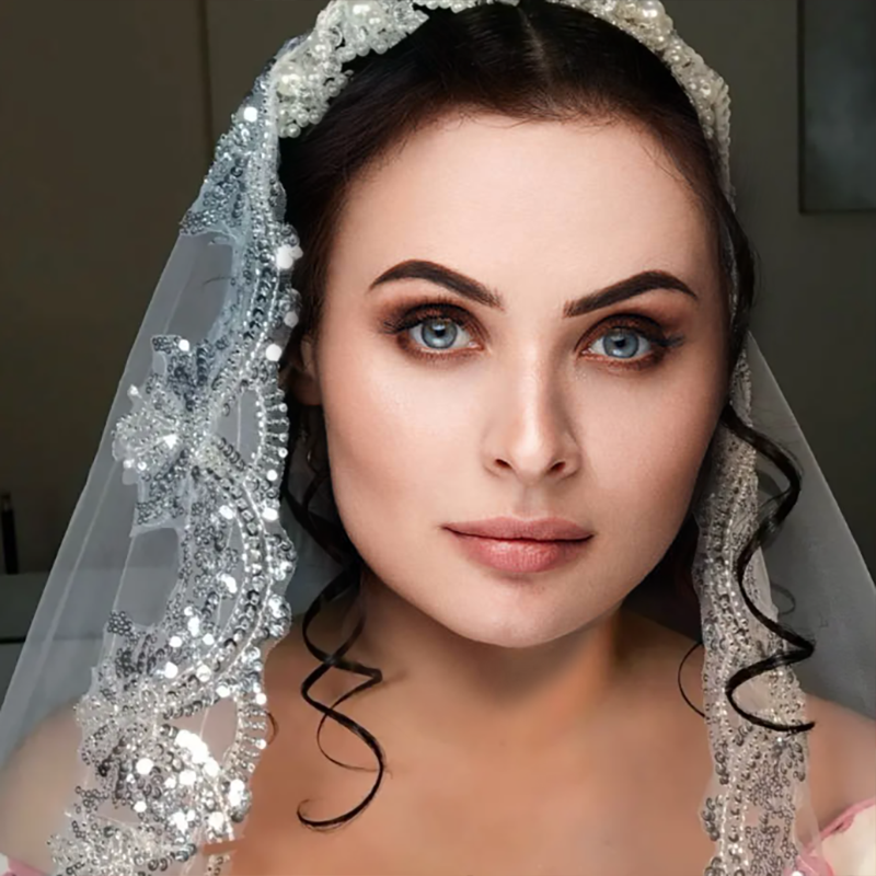 スパンコールフルレースシルバーエッジベール花嫁の結婚式幅 1.5 メートル大聖堂ウェディングアクセサリー櫛なしカスタムメイドベール