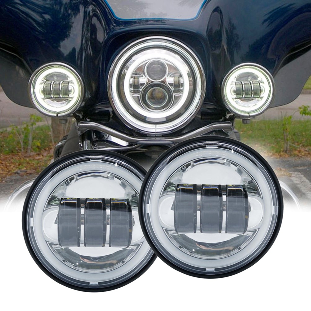 クローム 2 個 4.5 インチオートバイ LED フォグライト DRL 30 ワット防水 4 1/2 補助パッシングランプオートバイハーレーフォグランプ
