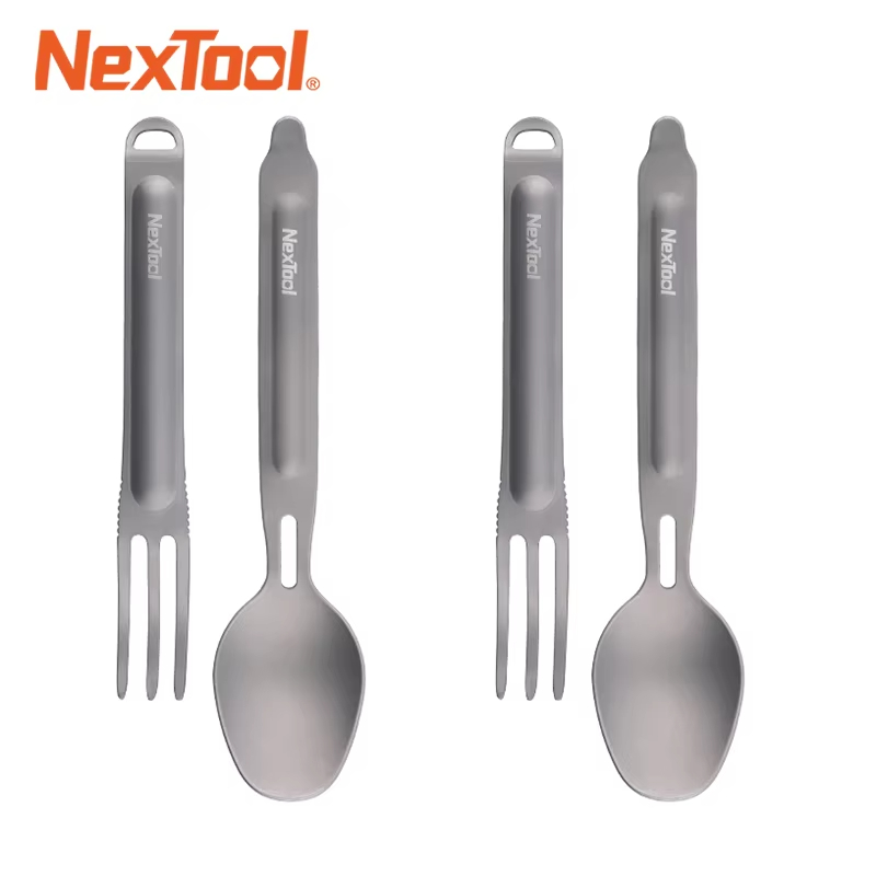 NexTool アウトドア Ti カトラリーセット フォーク スプーン 2-in-1 食器収納ボックス 純チタン ポータブル 取り外し可能 オフィス スポーツ