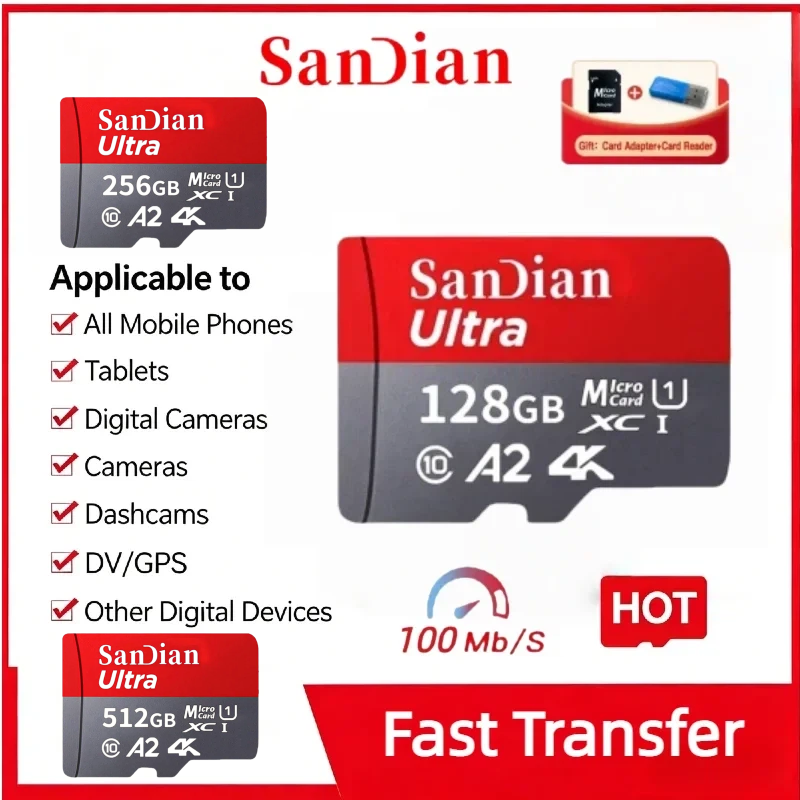 Mini SD TF Card Class10 128GB 256GB High Speed Memory Card U3 A2 Flash Memory SD Card 4K For Mobile Phone Dash Cam Drone Camera