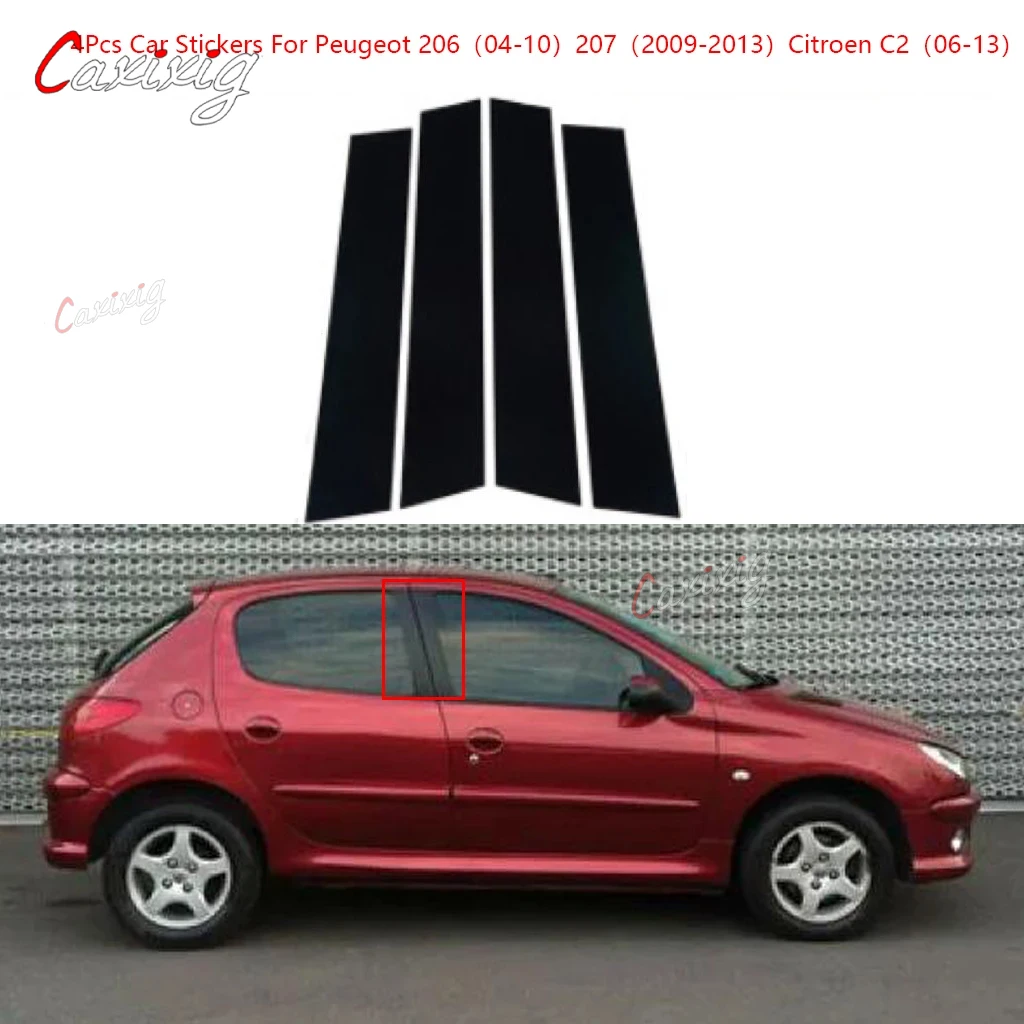 4 個車のピラーポストカバードアトリムウィンドウモールディングステッカープジョー 206 2004-2010 207 2009-2013 シトロエン C2 2006-2013