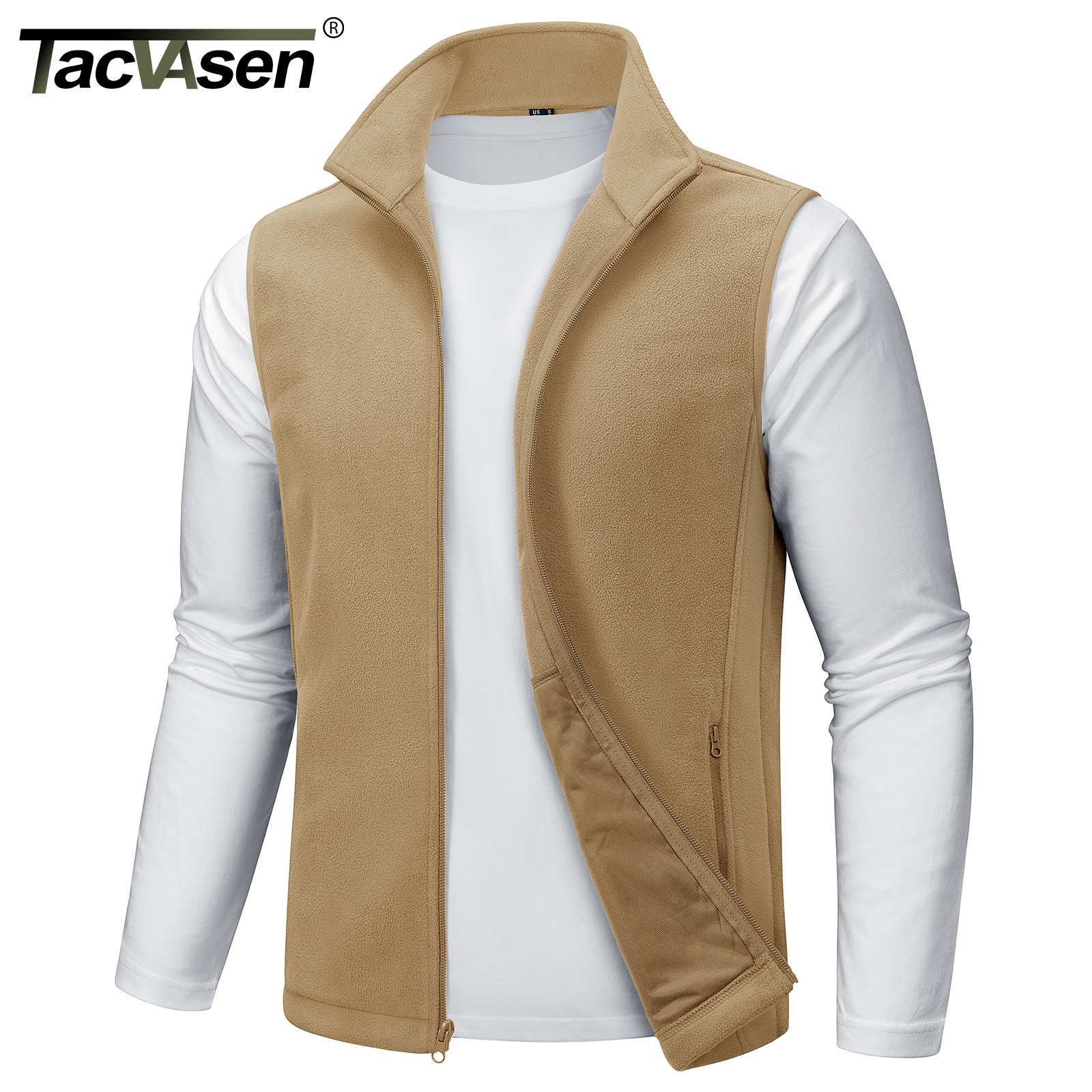 TACVASEN メンズ フリース ベスト ジップアップ 軽量 ノースリーブ ジャケット 暖かい ポーラーフリース アウター ポケット付き カジュアル ゴルフ ハイキング ベスト