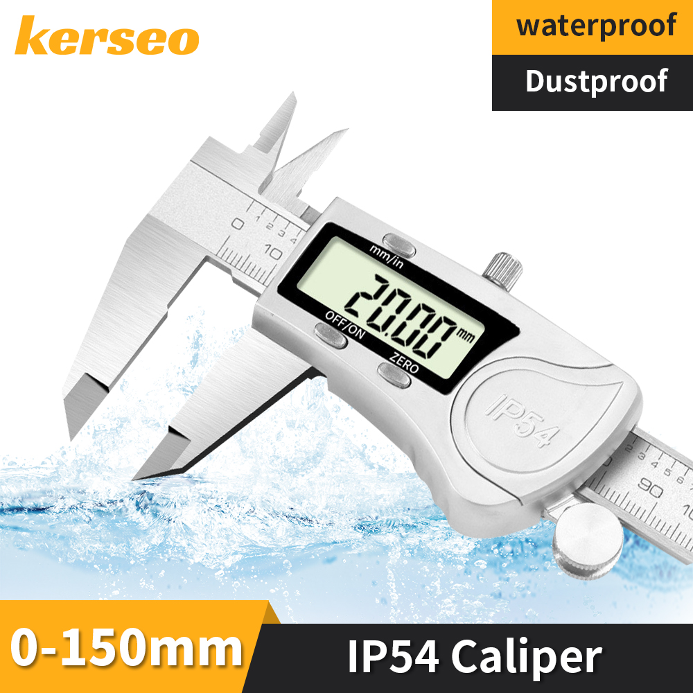 Kerseo IP54 防水デジタルノギス 金属キャリパー 木工用厚みゲージ 深さ電子定規