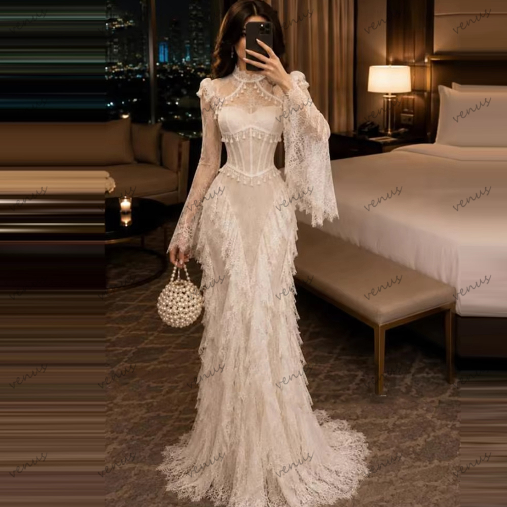Bohemia Wedding Dresses Vintage Bridal Gowns Lace Tiered Modest Robes For Women свадебное платье Vestidos De Novia Customized