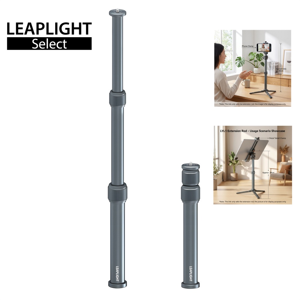 Leaplight 全金属アルミニウム合金三脚スタンド、中心軸延長ロッド伸縮可能なデスクトップ自撮り棒