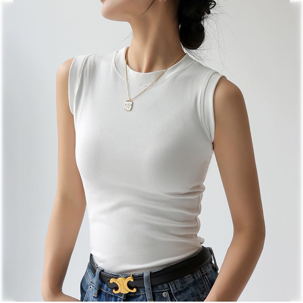 キャミソールベスト女性綿ラウンドネックカラフルなベーシックノースリーブアンダーシャツトップス Tシャツサイドの谷間をカバー C4878