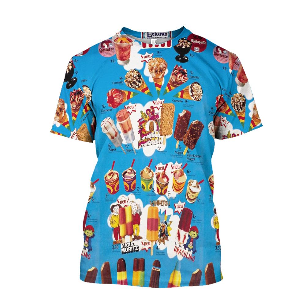 2025 男の Tシャツアイスクリームグラフィック Tシャツ夏半袖 3d 女性 Tシャツファッションカジュアルクルーネック子供特大服