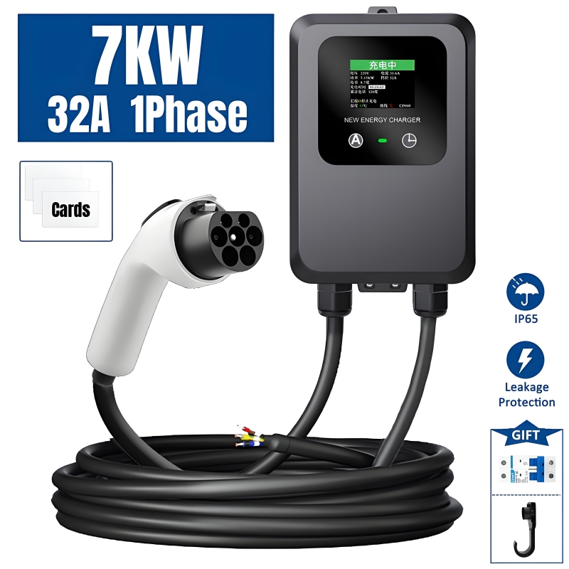 電気自動車充電器 7KW EV 充電器タイプ 2 / タイプ 1 / GBT EV 充電ステーション 32A 1 相ウォールボックスタイプ 2 タイプ 1 GB/T カード付き