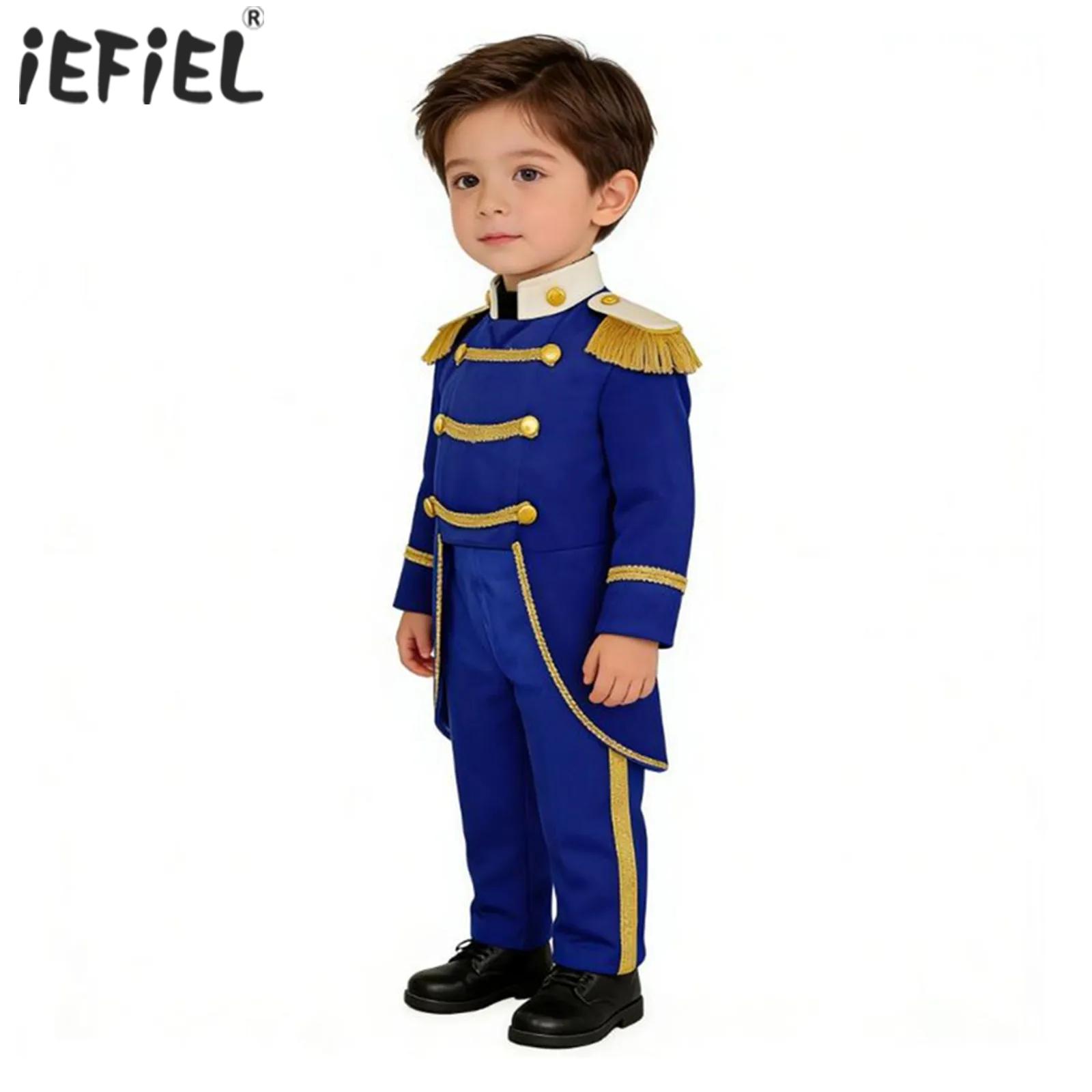 男の子王子王宮コスプレ燕尾服コスプレ衣装マーチングバンド制服ゴールドフリンジベルベットタキシードジャケット燕尾服