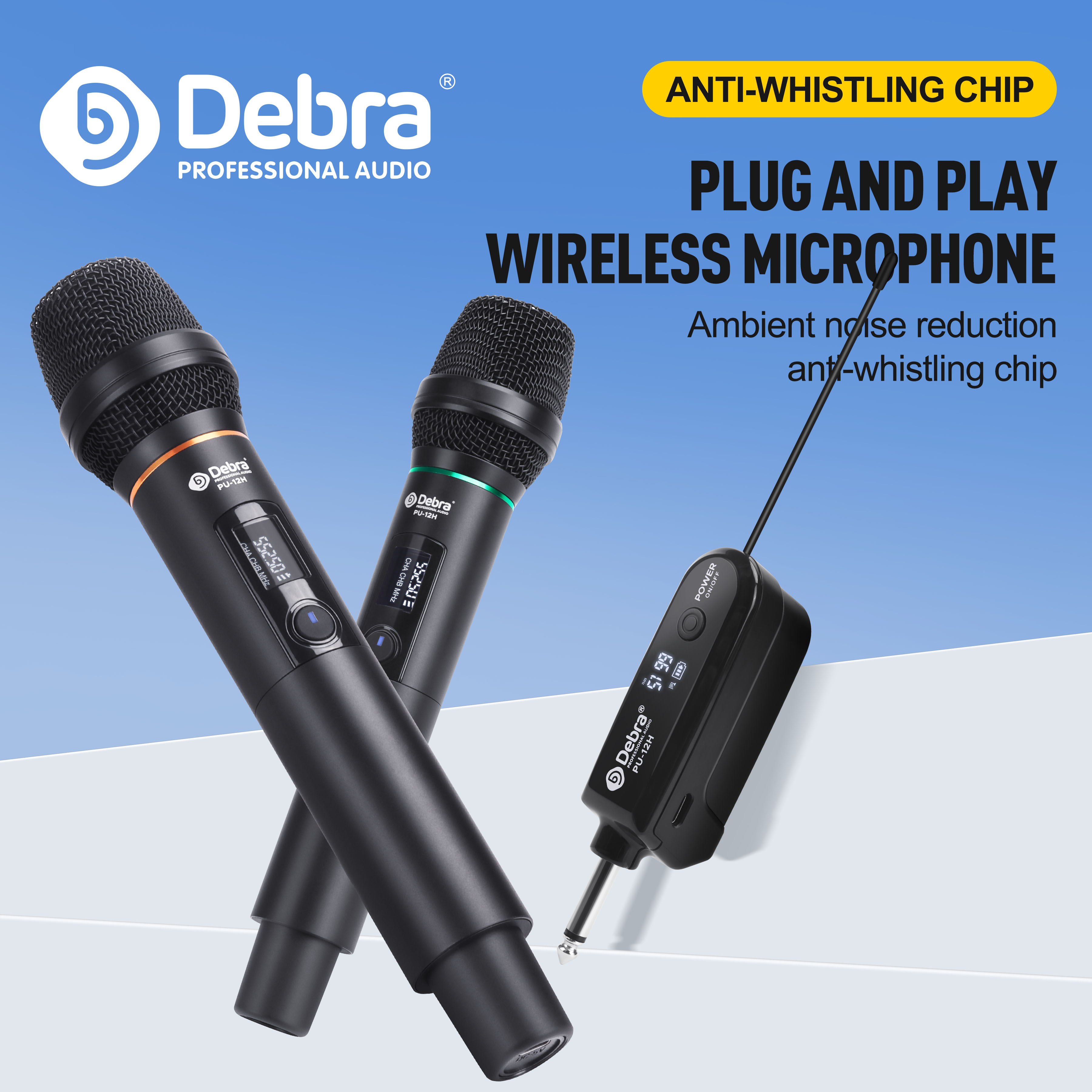 Debra UHF ワイヤレスマイクシステム調整可能な周波数金属高音質マイク Type-C USB 充電ステージ実行