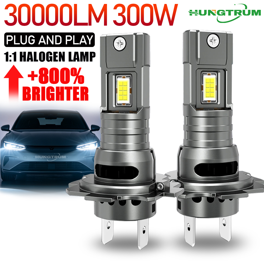 H7 LED ヘッドライト CANBUS 30000LM 7035 CSP チップ 1:1 ミニサイズプラグアンドプレイオートランプ 6000K ワイヤレスターボフォグライトファン 12V
