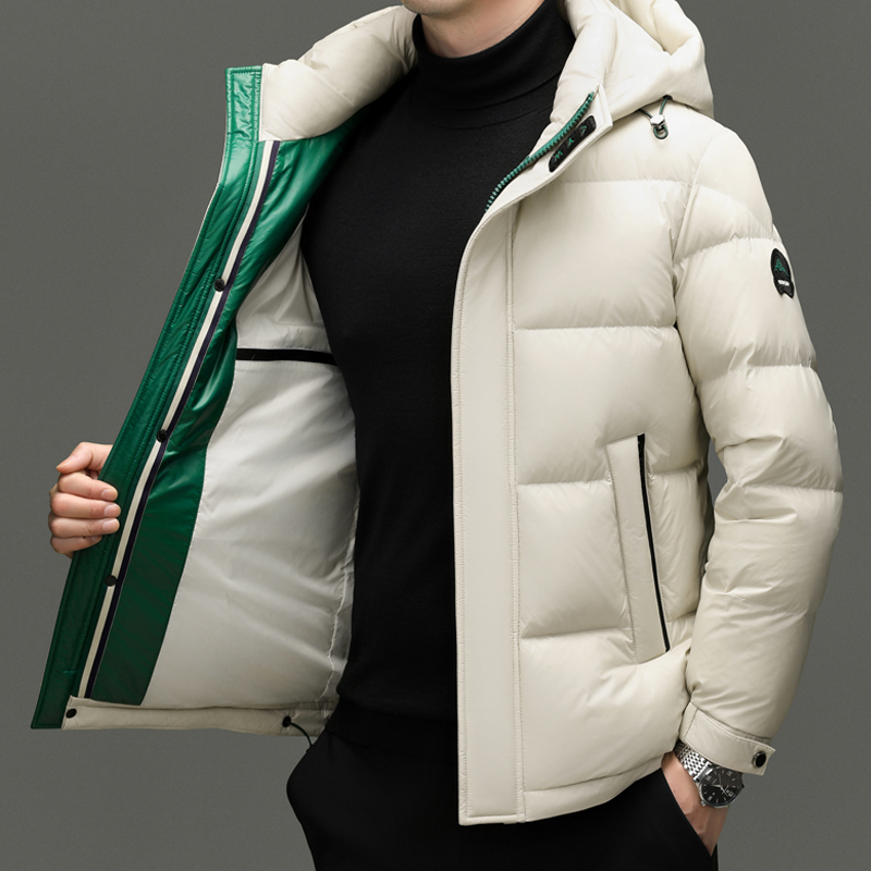 90% ホワイトダックダウンコート男性 2025 冬フード防風フグジャケット高級ファッションソリッドダックダウンパーカーコート