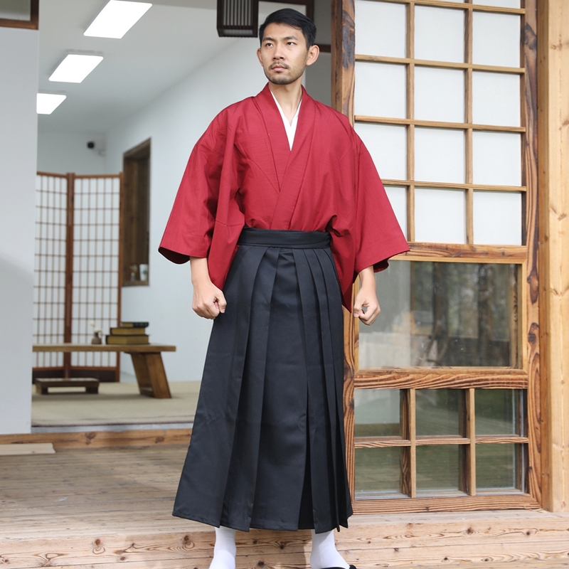 メンズ日本の伝統的な着物アンドン袴フォーマルサムライコスチュームコンプリートセット（帯付き）