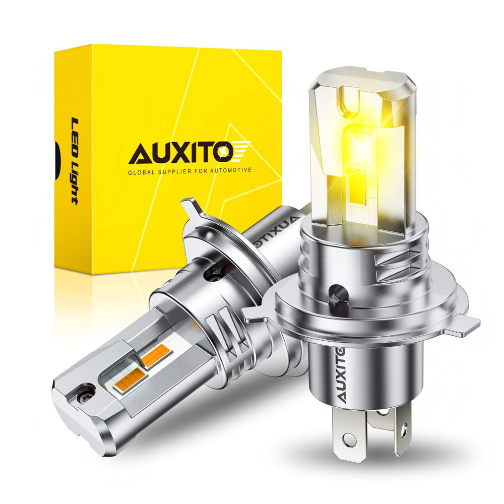 AUXITO 2 個 H4 ファンレス LED CSP ヘッドライト電球 3000K ゴールデンイエロー 9003 HB2 H4 LED Hi/Lo ハイおよびロービームヘッドランプ 12V オートランプ