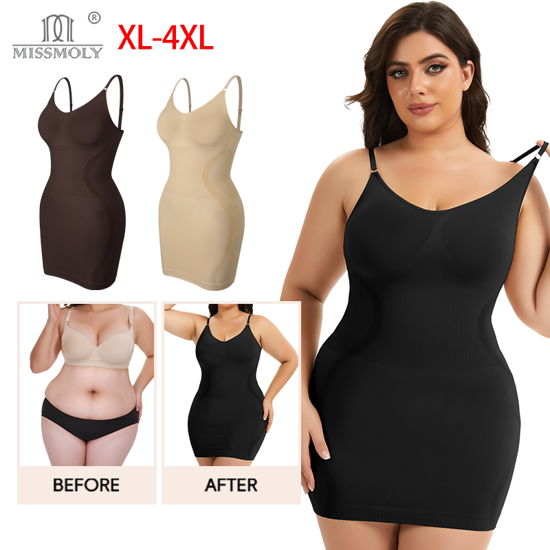 Miss Moly XL-4XL 女性のセクシーな補正下着スリップ調節可能なストラップフルボディシェイパーセクシーな痩身サスペンダードレスソフトウエストトレーナー