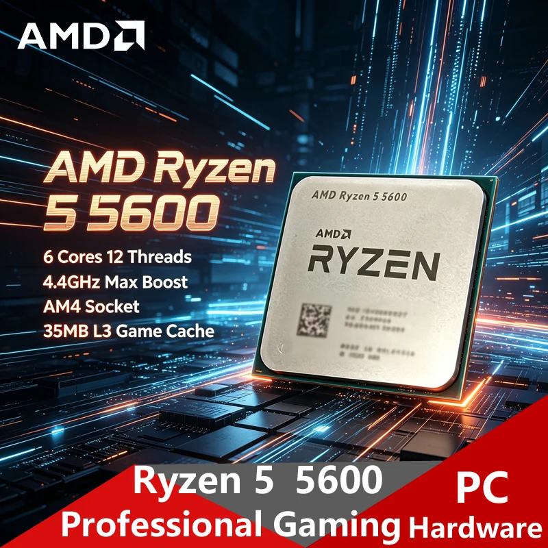 AMD Ryzen 5 5600 AM4 ゲーミング CPU、6 コア 12 スレッド、4.4GHz ブースト 35MB L3 キャッシュ ルーズ トレイ ゲーム デスクトップ マルチタスク ビルド用