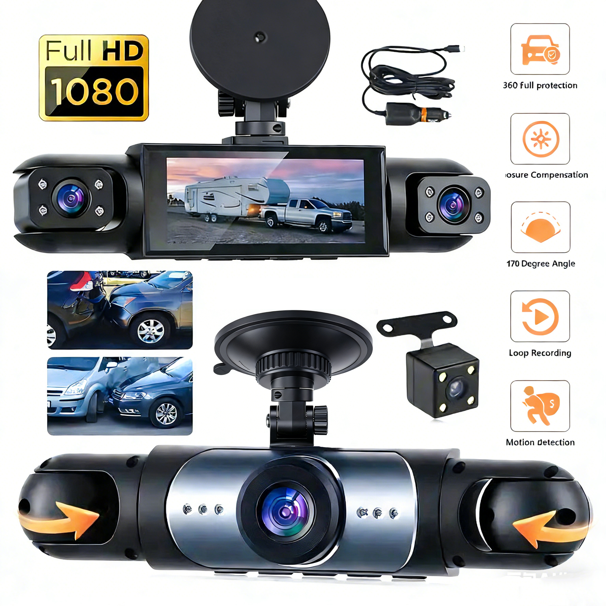 ダッシュカム車両 DVR ビデオレコーダー 4 カメラ車用ブラックボックスフロントリア内部ナイトビジョンループ録画ダッシュカム車 360
