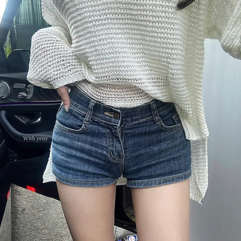 夏弾性デニムショーツ女性のセクシーなスキニーホットガールボディコンショートジーンズ女性ストリートローウエスト Y2K カウボーイショーツ