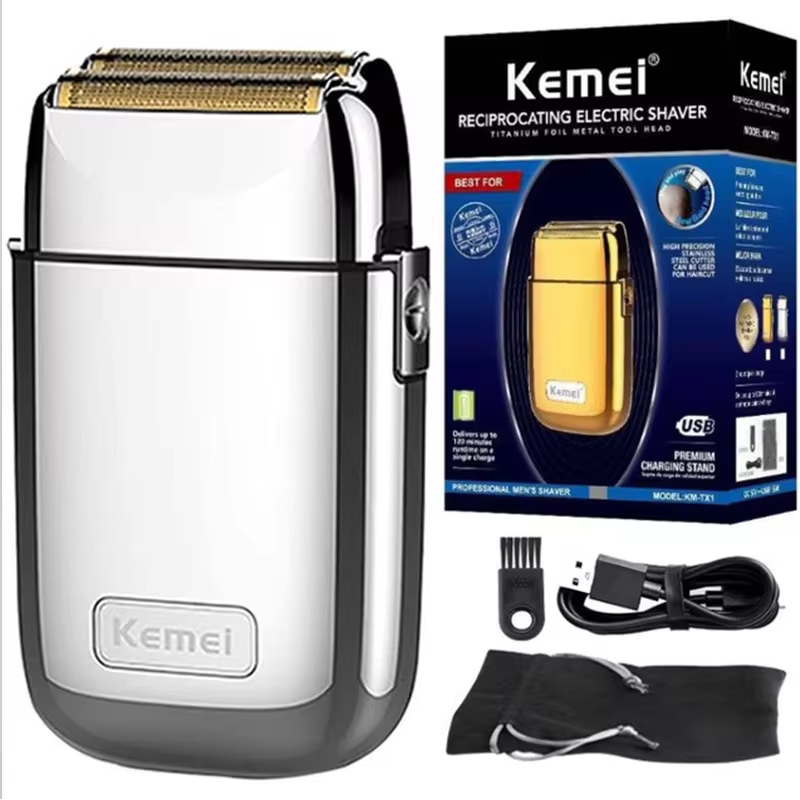 Kemei Tx1 充電式金属ハウジングプロ電気シェーバー男性のための毛ひげ電気かみそりハゲシェービングマシン仕上げフェード