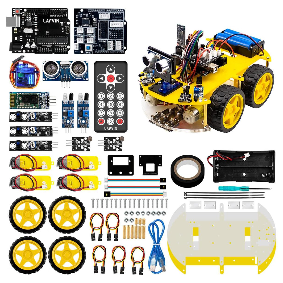 LAFVIN 4WD スマートロボットカーキットアップグレード V2.0 Arduino スターターセット STEM インテリジェントロボットカー