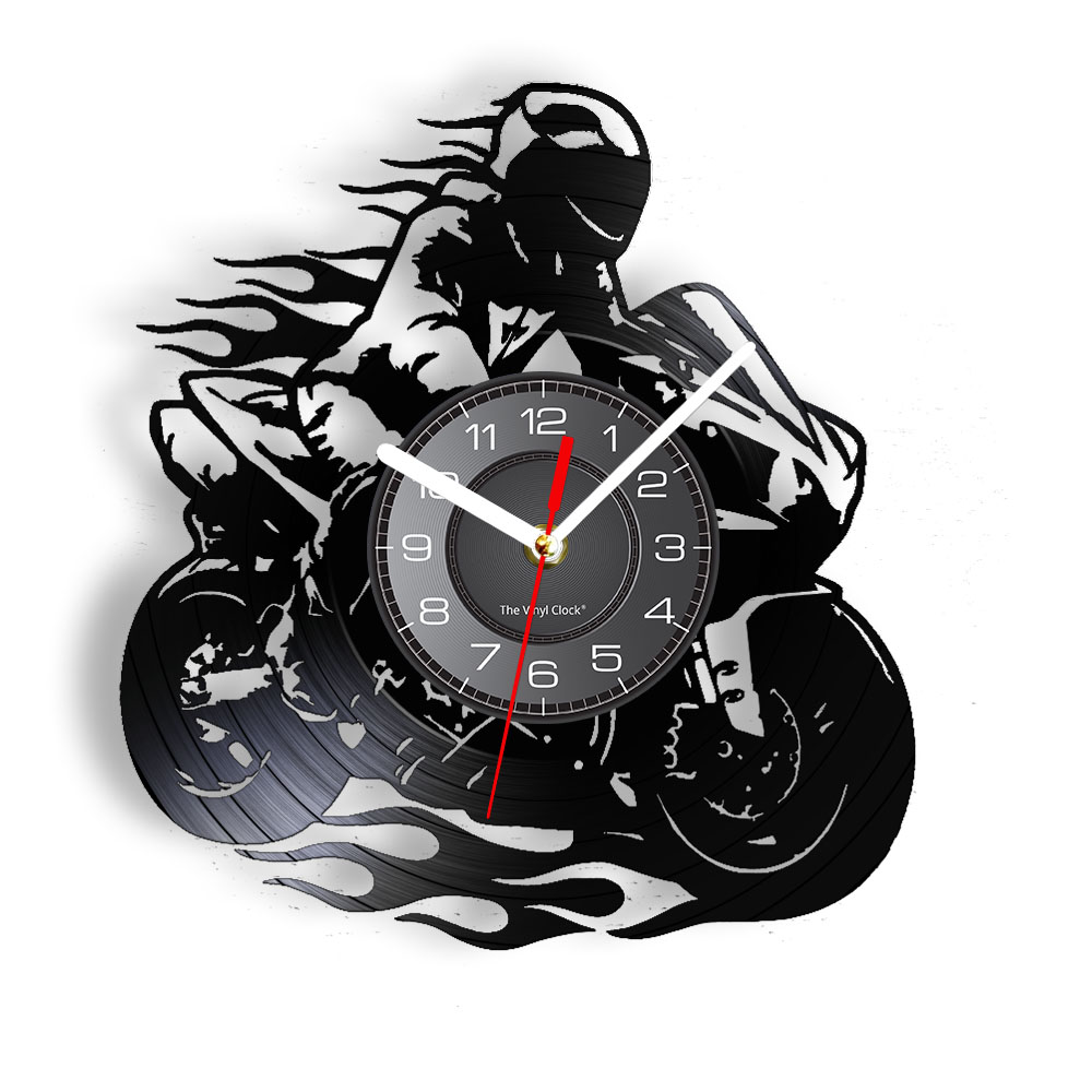プロのモーターサイクリストビニールレコード壁時計エクストリームフリースタイルオートバイ家の装飾ルームダートバイク危険なライダー時計ギフト