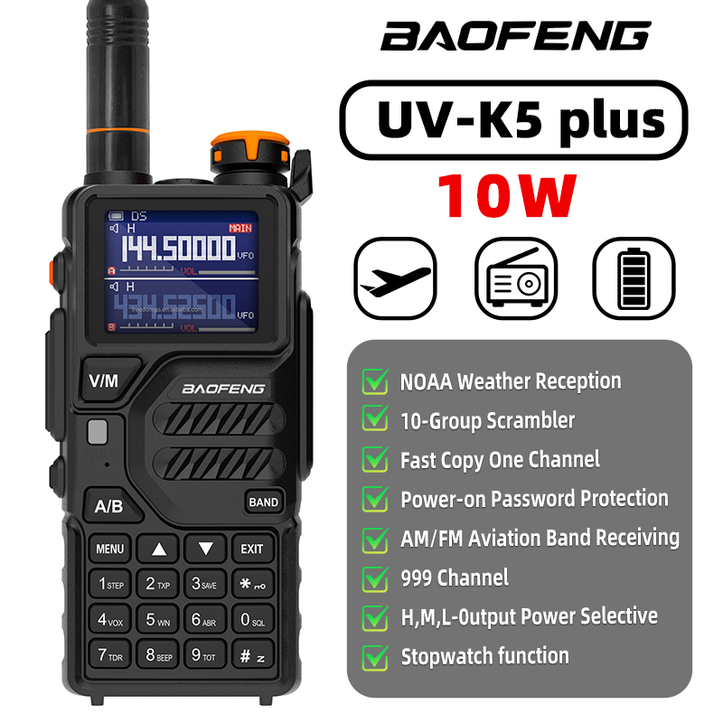 1 PC UV-K5PLUS アマチュア無線、Baofeng K5PLUS 10W 屋外デュアルバンドトランシーバーハンドヘルド無線、長距離通信に使用