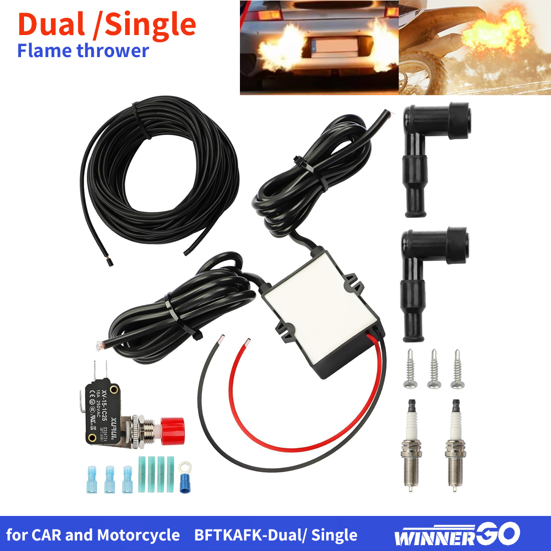 デュアルシングル火炎放射器 車およびオートバイ用 レーシング火炎放射器キット 12V 排気火炎キット 車およびトラック用 デュアル火炎噴霧器