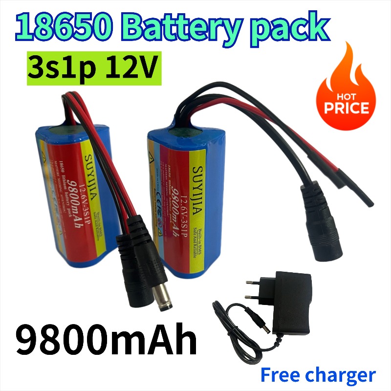 3S1P 18650 バッテリー 12V 9800mAh CCTV カメラバックアップ電源用充電式リチウムイオンバッテリーパック 12.6V 充電器付き