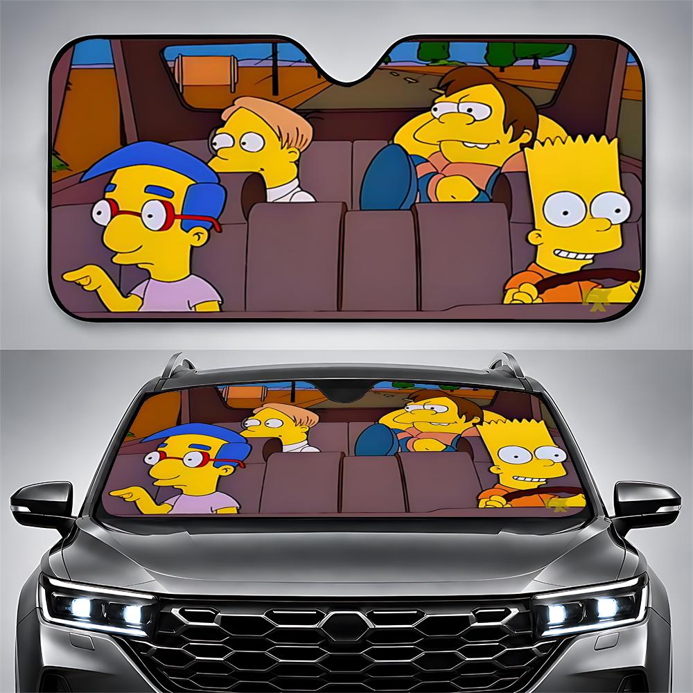 漫画 S-シンプソンズ 車用サンバイザー 車のフロントガラス サンシェード UV ブロック 断熱 冷却 簡単取り付け ポータブル 折りたたみ式
