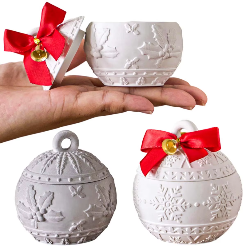 クリスマスリリーフ雪ベリーキャンドルジャーシリコーン型 DIY ラウンドボール収納ボックス金型石膏樹脂作成キットクリスマス工芸品デコ