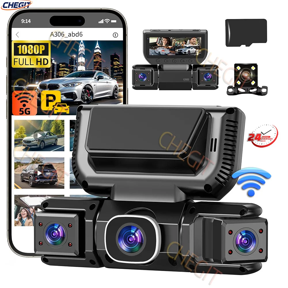360 度 4 カメラフロント左右リアビューカメラ WIFI 1080P ビデオレコーダー車 DVR ダッシュカム 4 ウェイ追加 24H ハードウェアキット