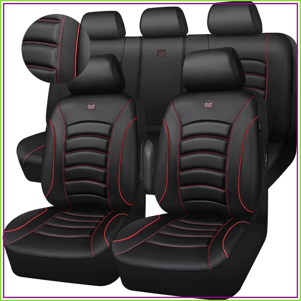 3D フォーム PU レザー カーシートカバー、トラック、SUV、セダンにユニバーサルフィット、防水快適なフェイクナッパレザー、エアバッグ対応
