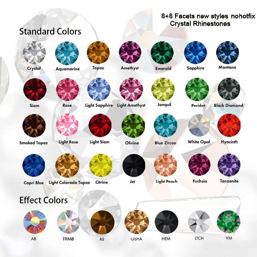 SW ディアマンテいいえホットフィックス CZ ラインストーン 8Big 8Small ストラス SS10 〜 SS34 DIY 要素フラットバックラインストーン爪服の装飾