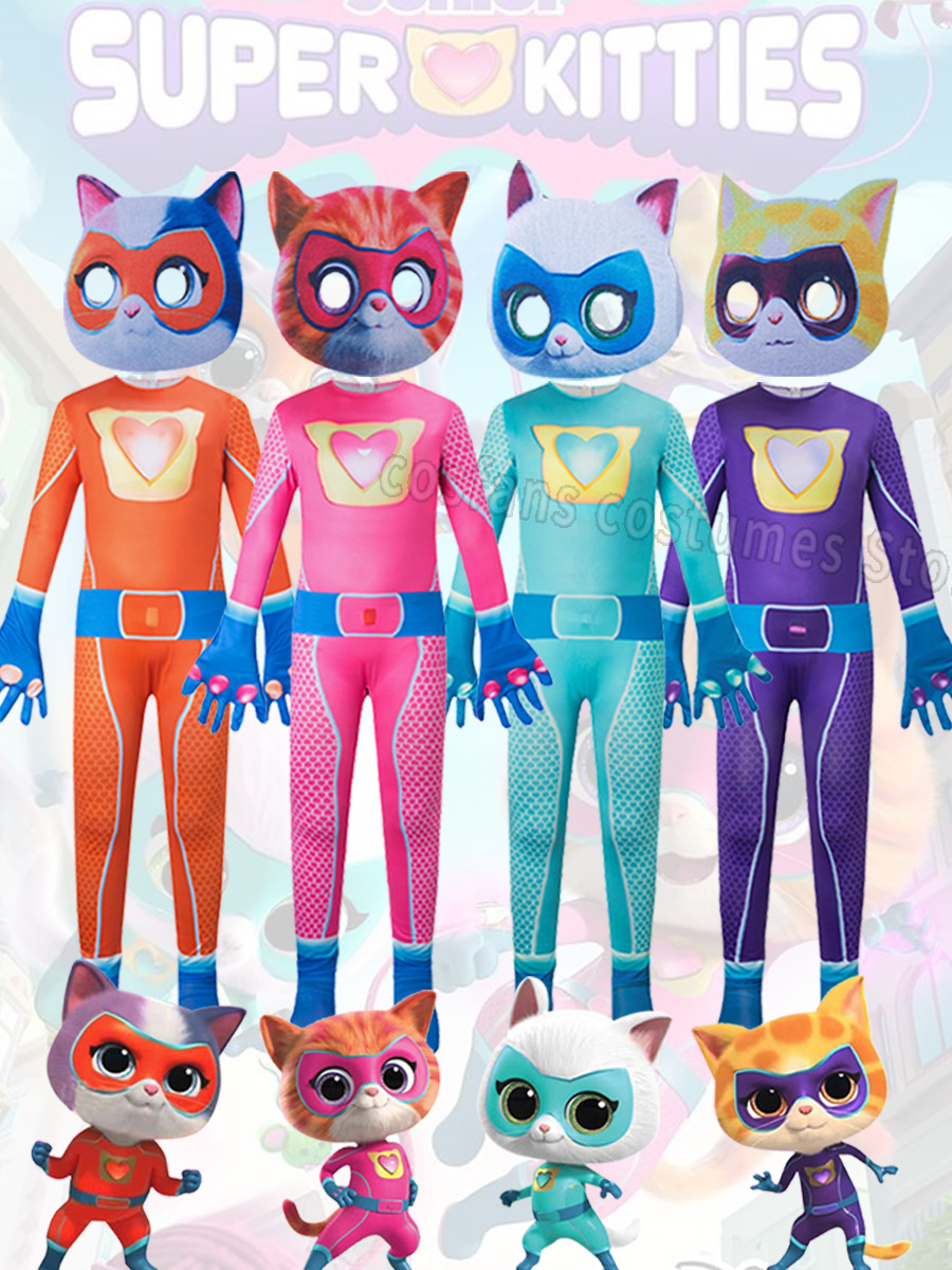 ハロウィン SuperKitties ジャンプスーツ ぴったりフィット コスチューム ステージ パフォーマンス コスチューム スーパーキャッツ