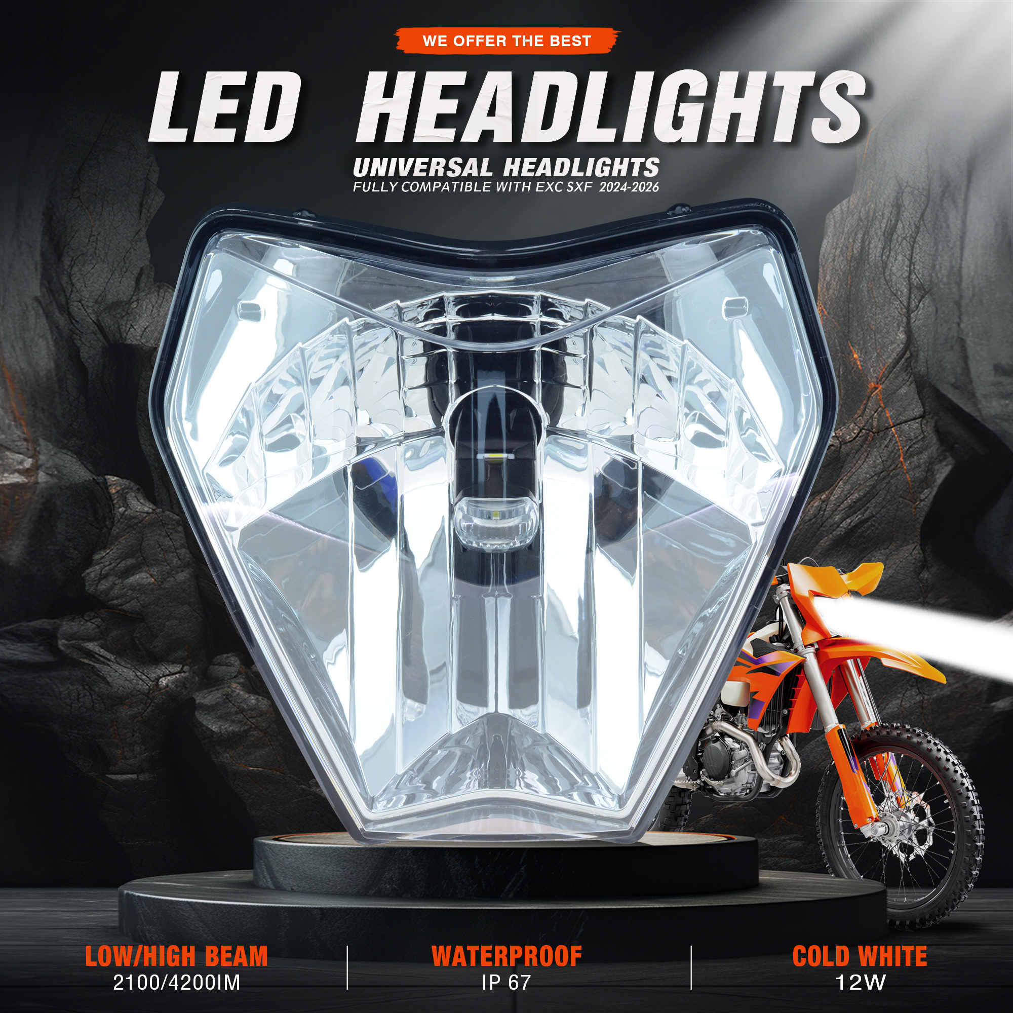 PowerZoneFor KTM 2024 EXC SXF XCW MX ダートバイク エンデューロ ヘッドライト スーパーモト フェアリング